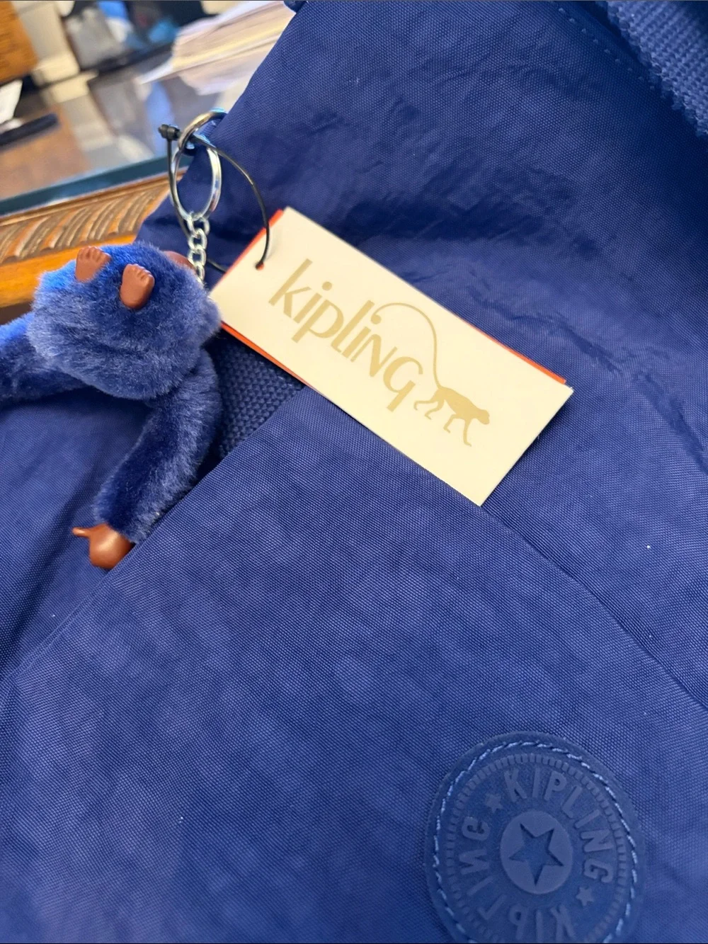 Kipling Light Blue Interior Tote with Navy Trim